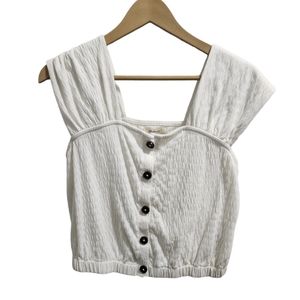 ⚪️ MADEWELL | CRINKLE KNIT BUTTON-FRONT TOP IN LIGHTHOUSE